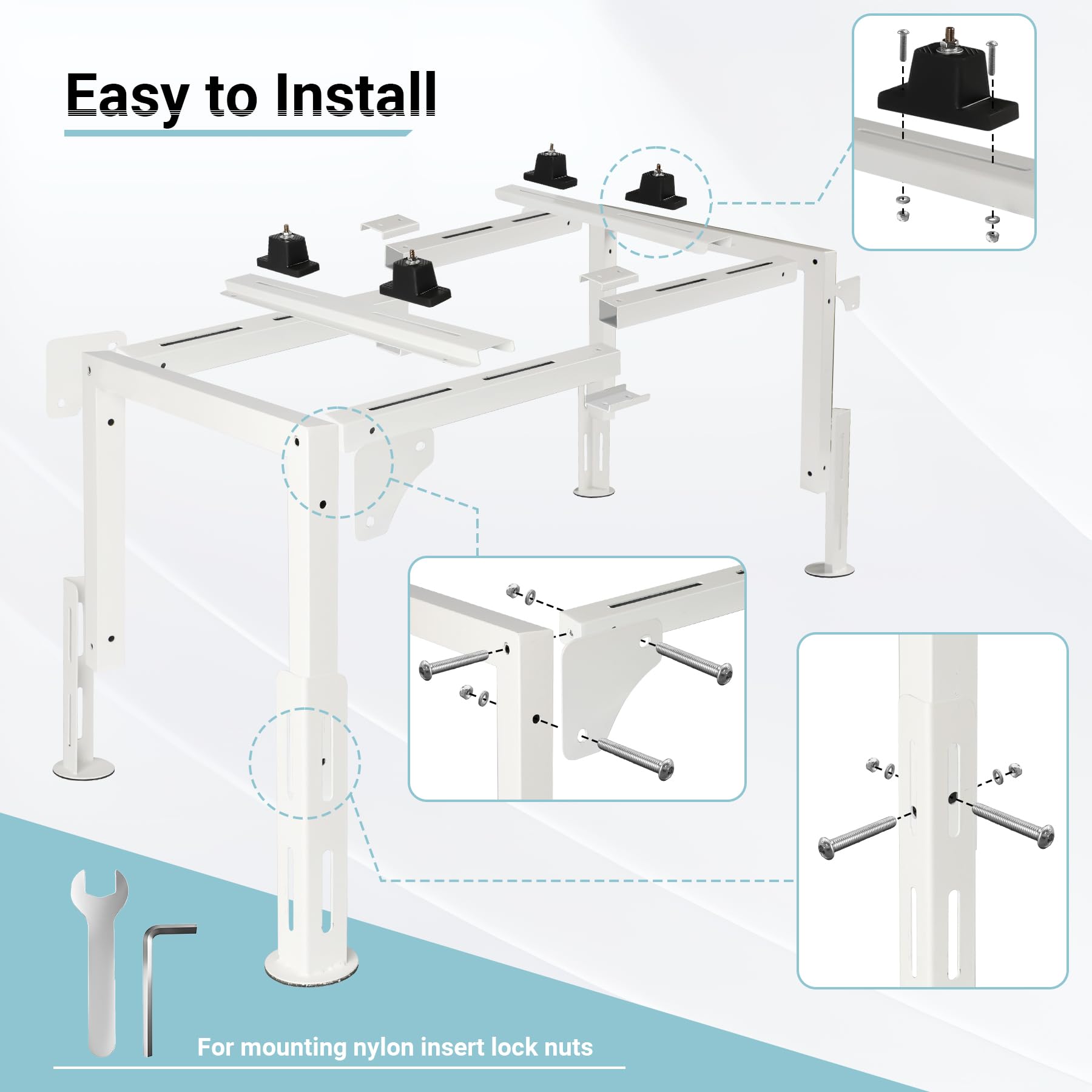 Eastrexon Mini Split Ground Stand, Adjustable Anti-Vibration Mini Split Stand w/ 400LBS Load Capacity, Heavy Duty AC Stand for 9,000-18,000 BTU Ductless Mini Split Air Conditioner Heat Pump