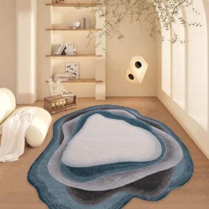 Irregular Shape Blue Grey Faux Wool Washable Area Rug 4x6 Non Shedding Modern Abstract Rug for Bedroom Livingroom Lux Aesthetic Office Diningroom Floor Carpet Runners