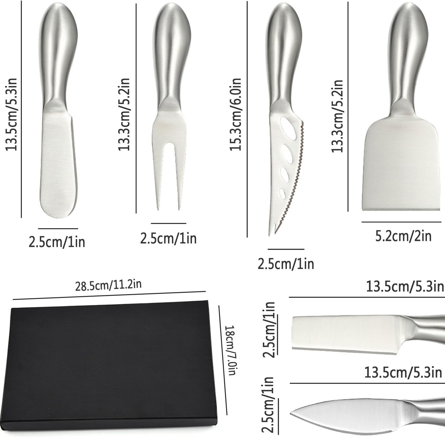 DBZQSCW 6-Piece Cheese Knife Set, Premium Stainless Steel Cheese Knives with Gift Box, Cheese and Charcuterie Board Collection matching tools(6pcs)