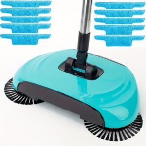 singid manual sweeper, carpet sweeper, mini hand push sweeper 3 in 1 household cleaning lazy dustpan trash bin 360° rotating floor cleaning mop for hardwood ceramic tiles, with 10 cloth (lake blue)