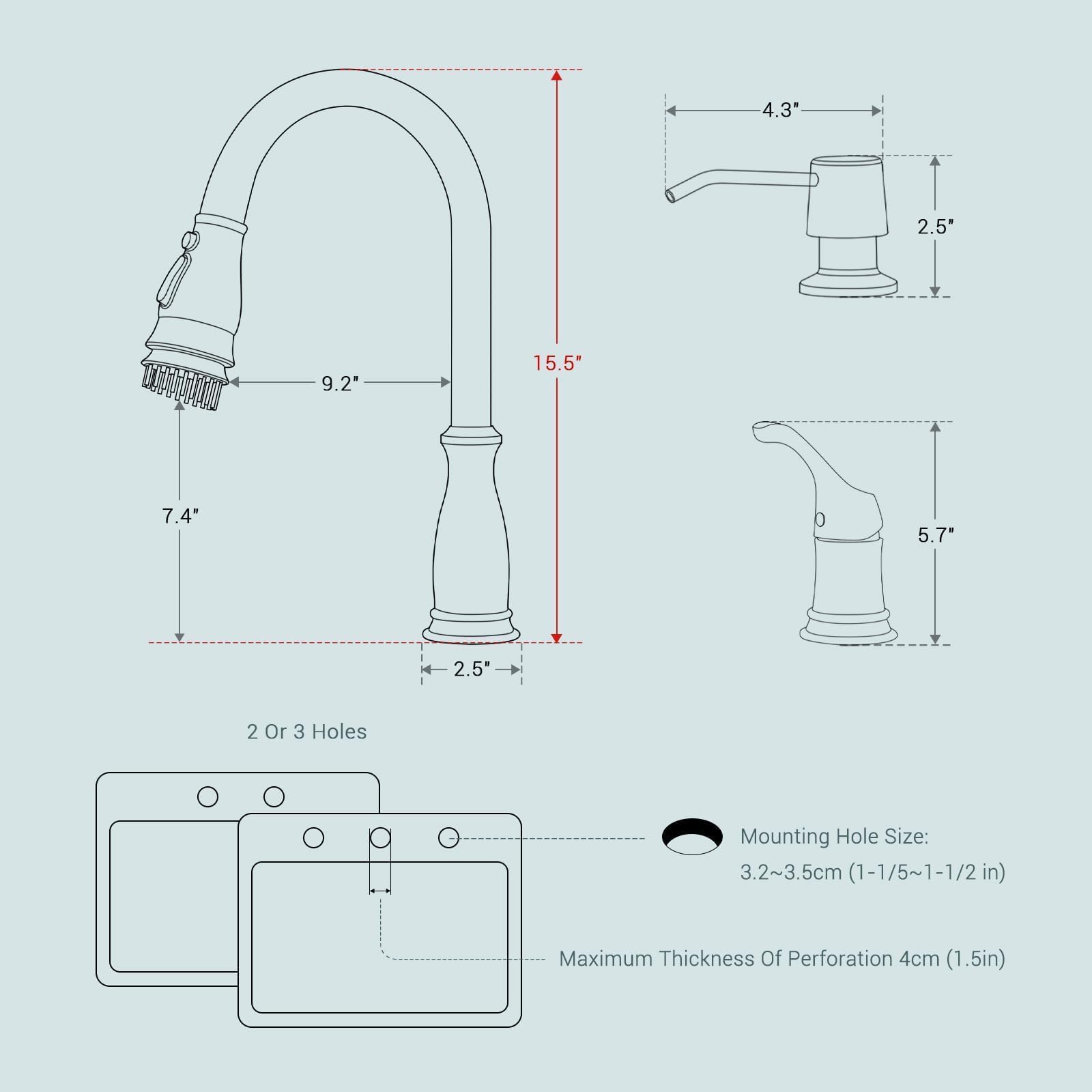 APPASO 3 Hole Kitchen Faucet, Bronze Kitchen Sink Faucet with Pull Down Sprayer 3 Modes, Oil Rubbed Bronze Kitchen Faucet with Soap Dispenser and Separate Handle, Kitchen Faucet 3 Pieces, Zinc Alloy