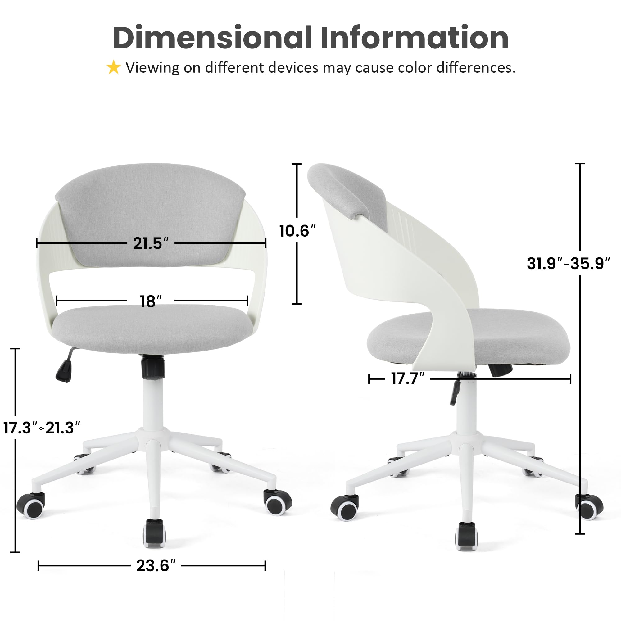 HYLONE Kids Desk Chair Set of 2, Cute Study Chair for Boys Girls Height Adjustable, Swivel Computer Task Student Chairs for Growing Teen, Office Chair for Home/School/Office, Grey