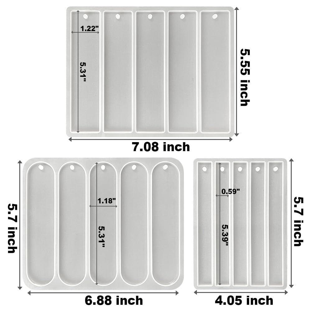 RESINWORLD Set of 3 Shiny Bookmarks Silicone Mold, Bookmark Resin Mold with Tassels, Small Medium Rectangle Bookmark Mold