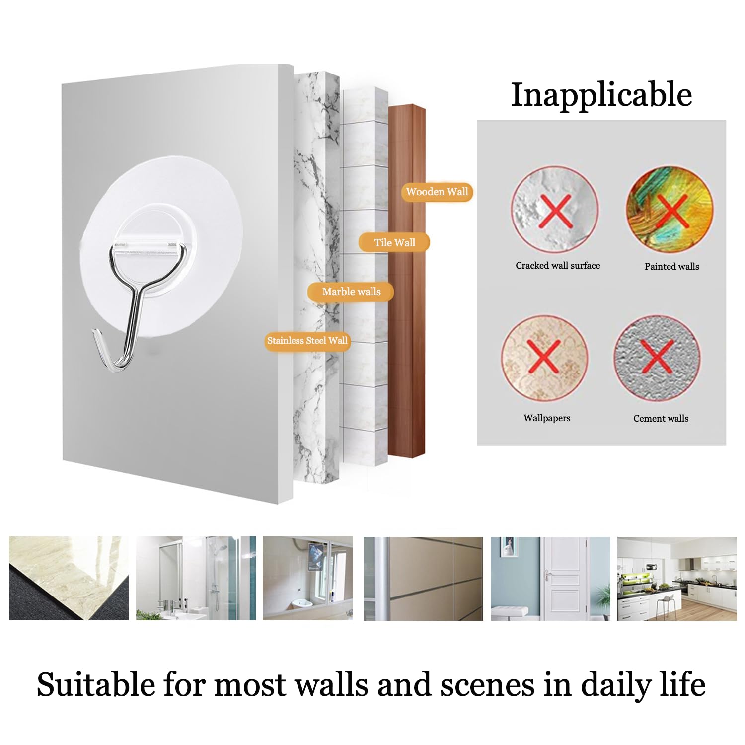 MAGPIE Adhesive Hooks 30kg/66lbs(Max) Duty Wall Hooks SelfTraceless Clear and Removable, Waterproof and Rustproof Multiple Uses for Bathroom Kitchen Home 10 Pack