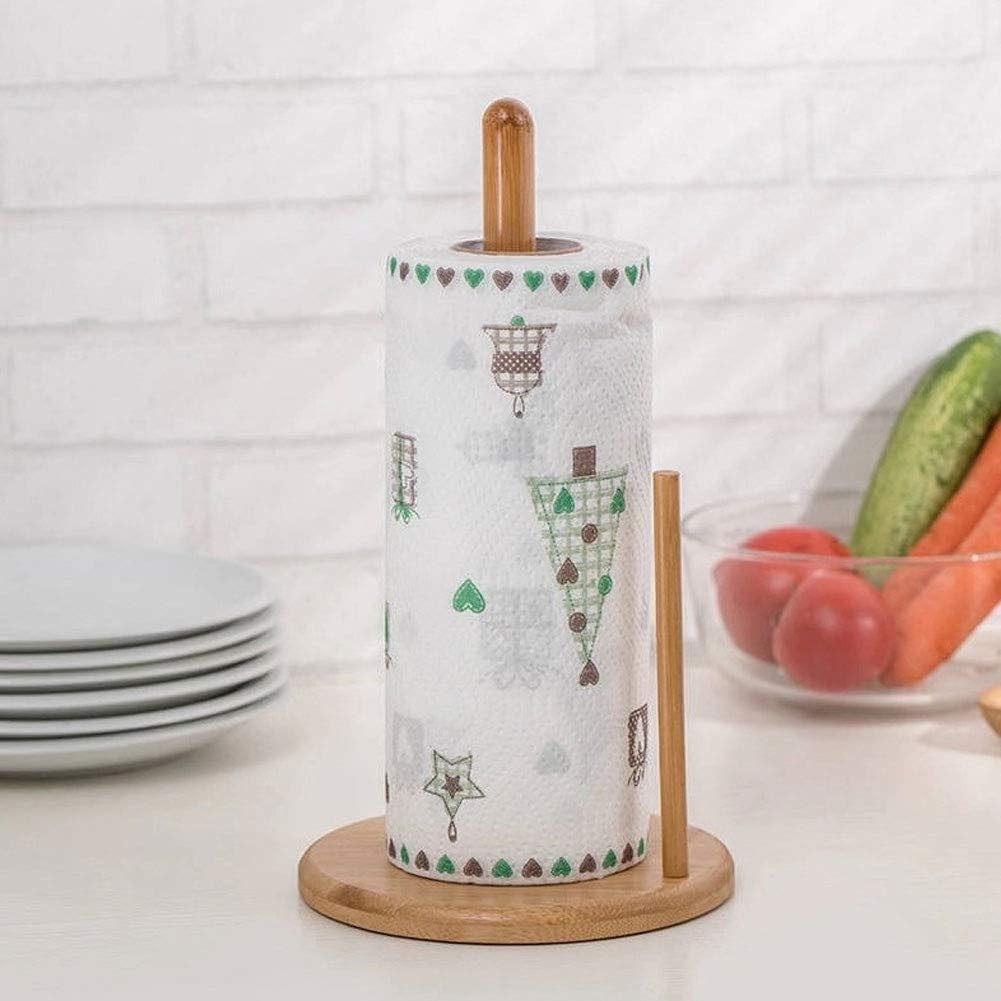 Wood Paper Towel Holder, Wooden Paper Towel Holder Countertop with Wooden Base, Kitchen Roll Holder Paper Towel Stand Countertop & Roll Organizer for Table, Free-Standing Kitchen Roll Holder