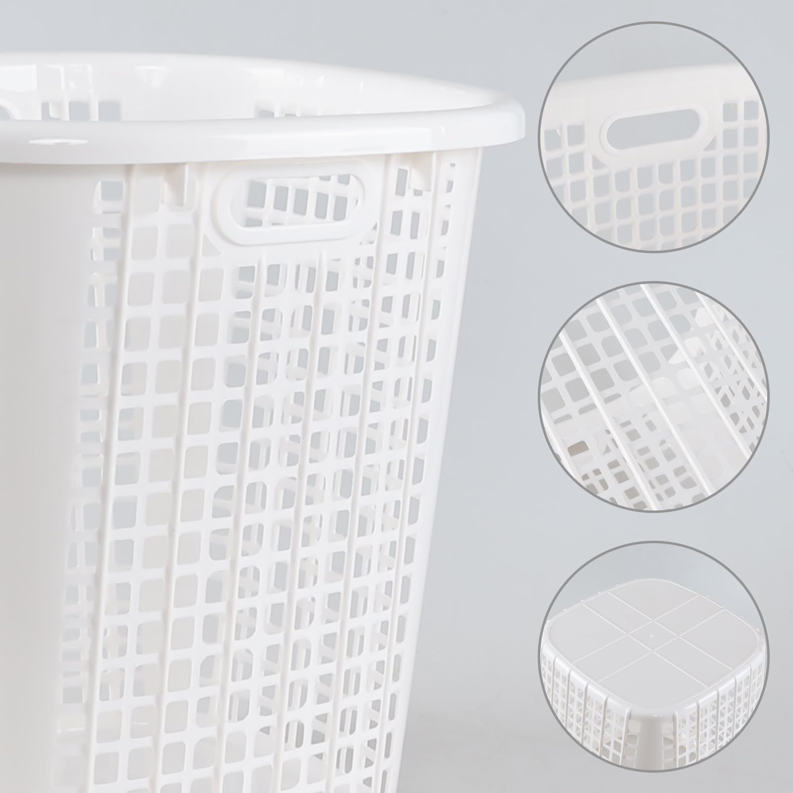 Afromy 6-Pack 45 L Plastic Laundry Basket, 16.54" Tall Clothes Hamper for Clothes, Towels＆Toys in the Family and Dorm, White