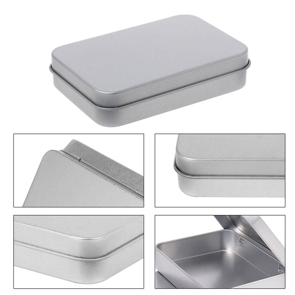 JAGTRADE Iron Box Small Metal Tin Silver Flip Storage Box for Case Organizer For Money Coin Candy, 8.8x6x1.8cm