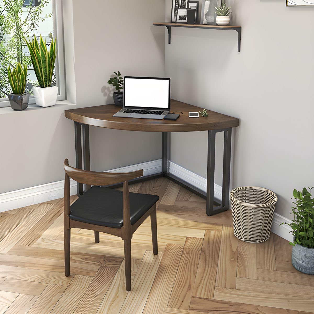 RUNNUP Modern Solid Wood Corner Desk Space Saving Small Desk Simple Computer Desk for Living Room, Bedroom, or Home Office, 31.5" L x 31.5" W x 29.5" H Triangle Without Chairs