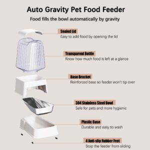 Hipidog Automatic Dog and Cat Food Feeder and Water Dispenser Set with Stainless Steel Bowls,Gravity Pet Food and Water Feeders,100% BPA-Free,Large Capacity for Cats Dogs Pets…(5L White)