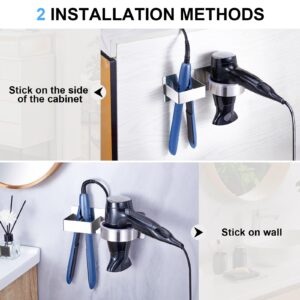 Hair Dryer Holder Wall Mount Hair Tool Organizer, Stainless Steel Hair Dryer Straightener Holder, Bathroom Blow Dryer Holder, Adhesive Curling Iron Holder, Hairdryer Holder Storage Barber Shop Hotel