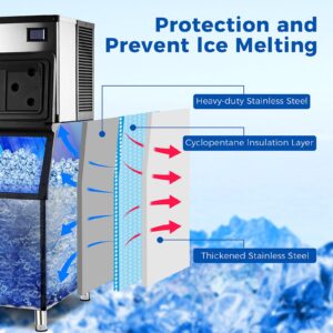 Commercial Ice Maker Machine 550Lbs/24H, Industrial Ice Machine ETL Approval 440 Lbs Storage Bin, Stainless Steel Clear Ice Cube Maker for Bar/Cafe/Restaurant/Business