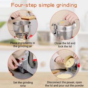 BI-DTOOL 800g Electric Grain Mill Grinder 36000r/min High-speed Grain Spice Herb Grinder 1800W Dry Grinder Machine 304 Stainless Steel Superfine powder Grinder for Kitchen Home and Commercial