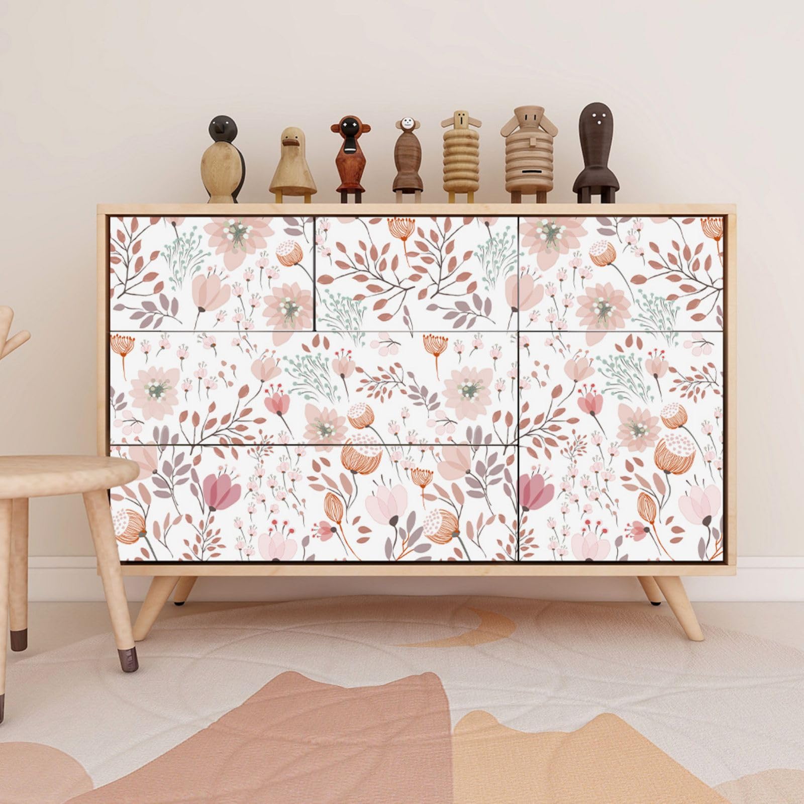 Wallpaper Peel and Stick Boho Pink Floral Peel Stick Wallpaper Contact Paper Removable Self Adhesive Wallpaper for Walls Bedroom Home Decoration Vinyl Rolls 17.7''x118.1''