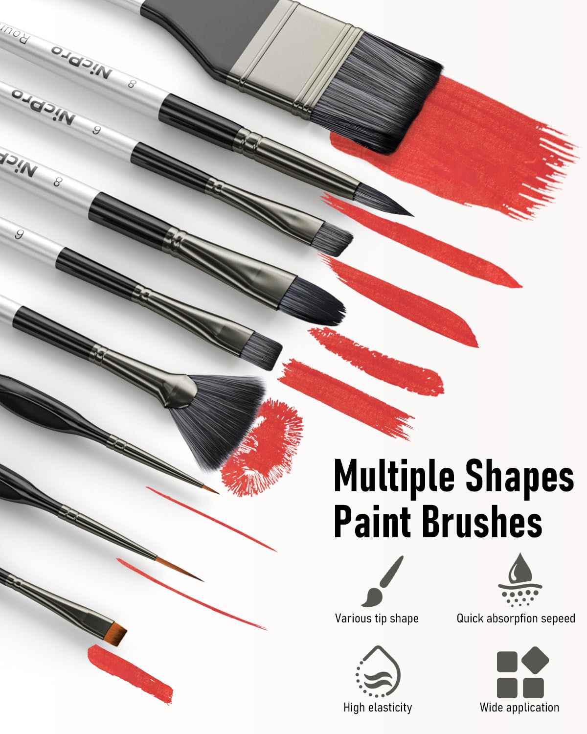 Nicpro 36pcs Paint Brush Set, Professional Paintbrushes with Palette Knife and Cloth Roll, Suitable for Artists and Beginners for Acrylic Painting, Oil, Watercolor, Gouache