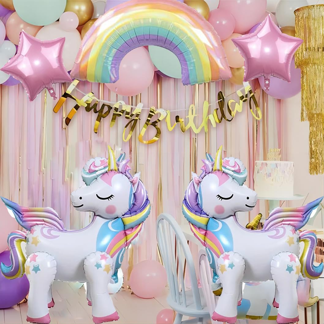 5 Pcs Self Standing Unicorn Balloons 3D Rainbow Balloon Star Balloons Unicorn Party Supplies Foil Unicorn Balloons For Unicorn Birthday Party Decorations