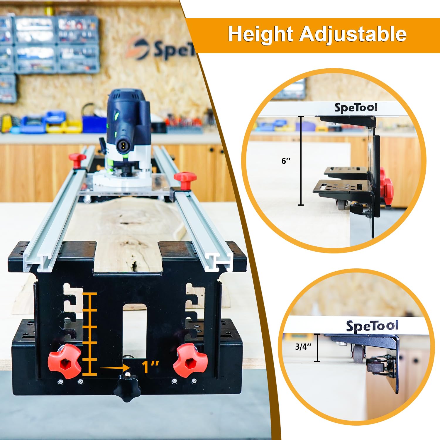 SpeTool Router Sled for Flattening Slabs, 3 Axis Adjustable Slab Flattening Jig, Wood Slab Flattening Mill for DIY Woodworking Planing, 47.2 inches