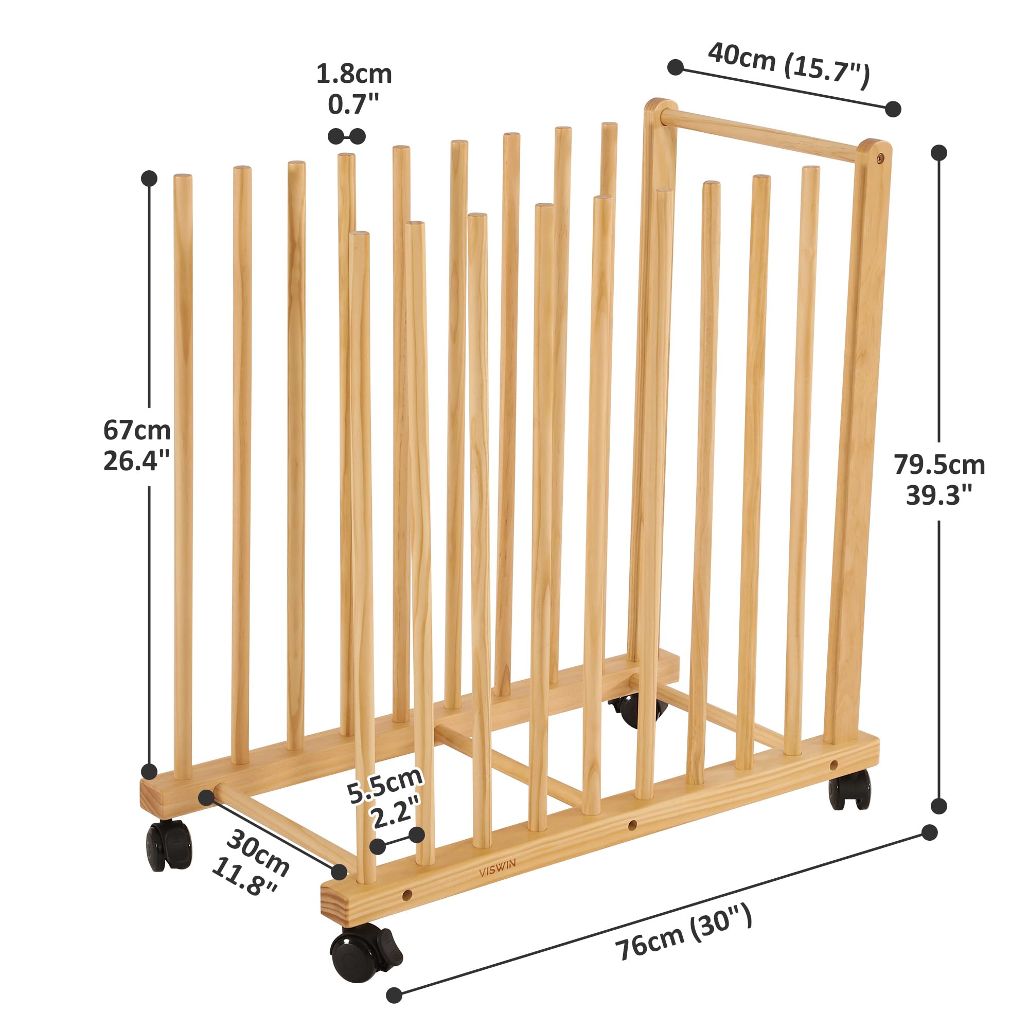 VISWIN Wooden Large Print Rack with Rolling Casters & Armrest, Art Storage Organizer, Art Storage Rack, Drying Rack Art for Canvas, Artwork, Prints, Panels, Posters, Art Shows & Galleries