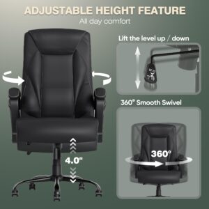 ELABEST Ergonomic Office Chair,Big and Tall Leather Office Chair,Comfortable Executive Office Chair,High Back,Computer Desk Chair, Modern Office Chair,Comfy Office Chair with Padded Armrests, Black