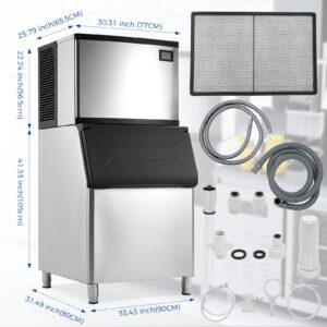 Commercial Ice Maker Machine 550Lbs/24H, Industrial Ice Machine ETL Approval 440 Lbs Storage Bin, Stainless Steel Clear Ice Cube Maker for Bar/Cafe/Restaurant/Business