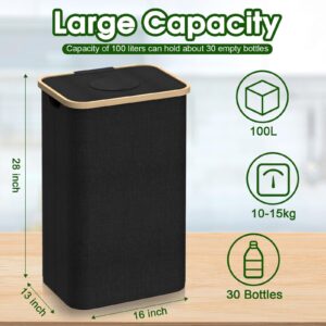 Szzydng 26 Gallon Recycling Bin for Kitchen, Indoor Recycling Bins with Lid, 100L Large Recycle Bin with Reusable Inner Bag Bottle Can Glass Waste Plastice(Black)