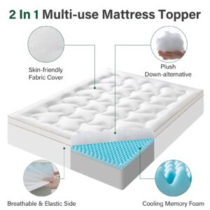 VISCOFLEX Dual Layer 4 Inch Foam Twin Mattress Topper - 2 Inch Egg Crate Firm Mattress Topper and 2 Inch Down Alternative Pillow Top Mattress Pad with 8-21 Inch Deep Pocket, Ultra Comfy Support