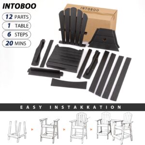 INTOBOO Tall Adirondack Chair Set of 2, HDPE Adirondack Barstools, Double Balcony Chairs with Connecting Tray, Weather Resistant for Outdoor, Poolside, Patio, Garden, Backyard (Navy)