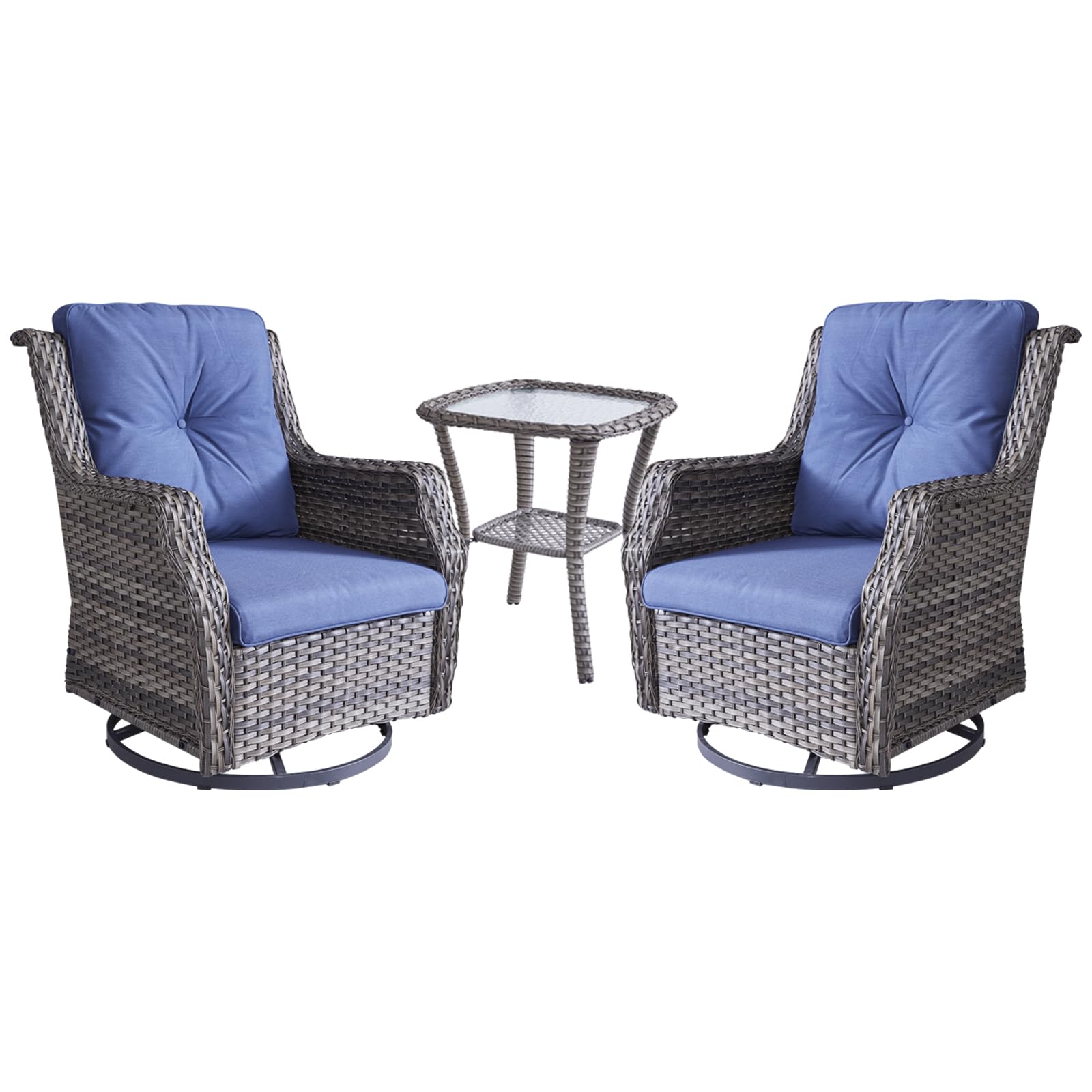 AOGROD Outdoor Swivel Rocker Patio Chairs Set, Wicker Rattan Glider Rocking Chairs Cushioned Seats, High Back and Deep Seating with Matching Side Table for Garden, Porch Deck or Backyard