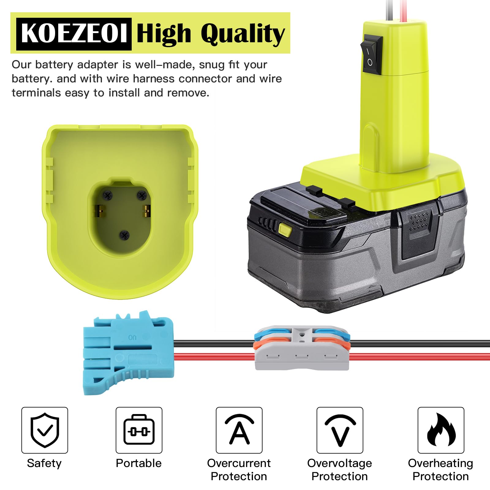 KOEZEOI Power Wheels Adapter for Ryobi 18V Battery Adapter Power Wheels Battery Converter Kit with Fuse & Switch and Wire Harness Connector 12AWG Wire for DIY Rc Car Toys and Ride On Truck