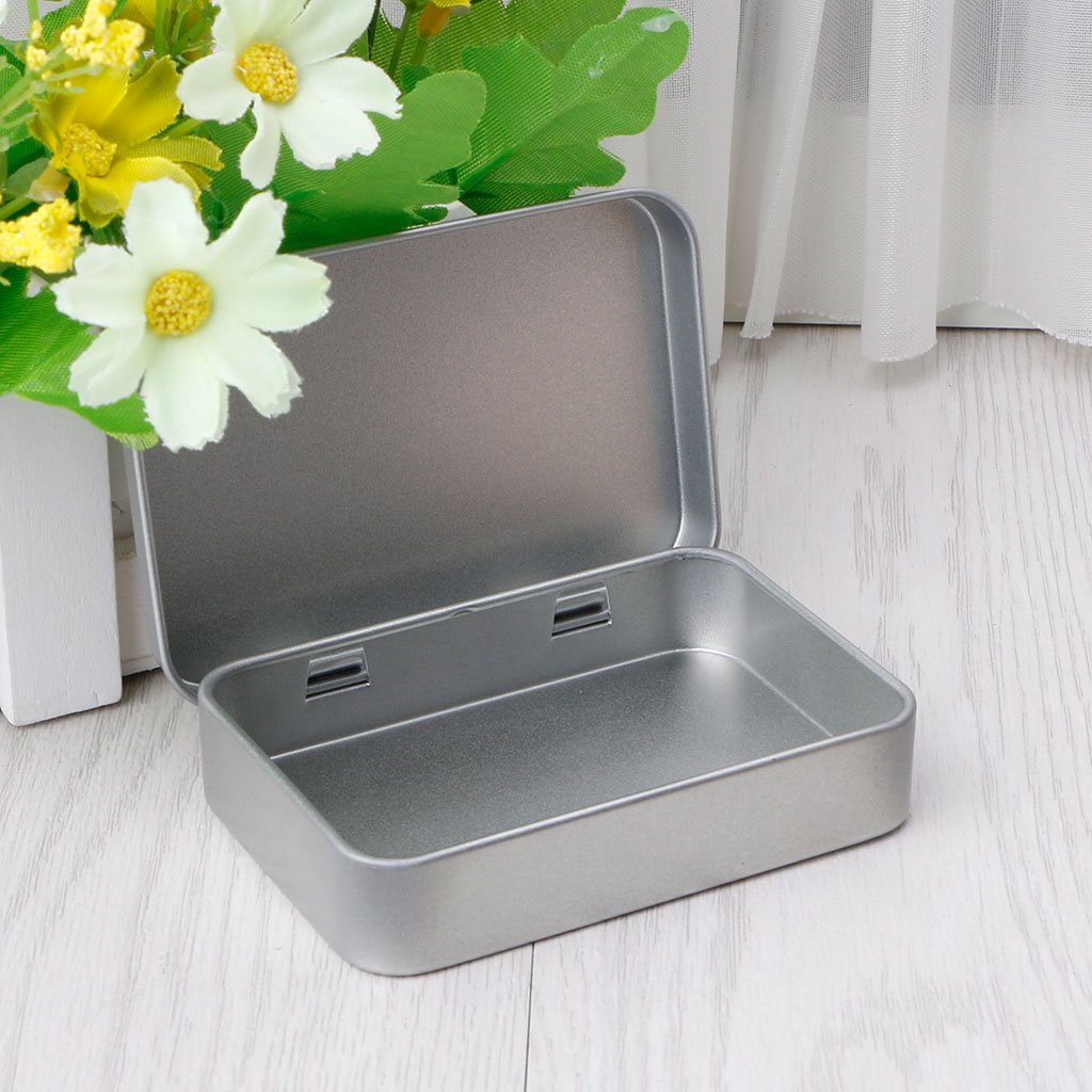 JAGTRADE Iron Box Small Metal Tin Silver Flip Storage Box for Case Organizer For Money Coin Candy, 8.8x6x1.8cm