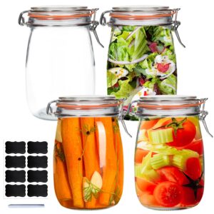 galssmagic 32 oz wide mouth mason jars,4 pack glass pickling jars with airtight lids,air tight glass storage container for canning,pickling,fermenting