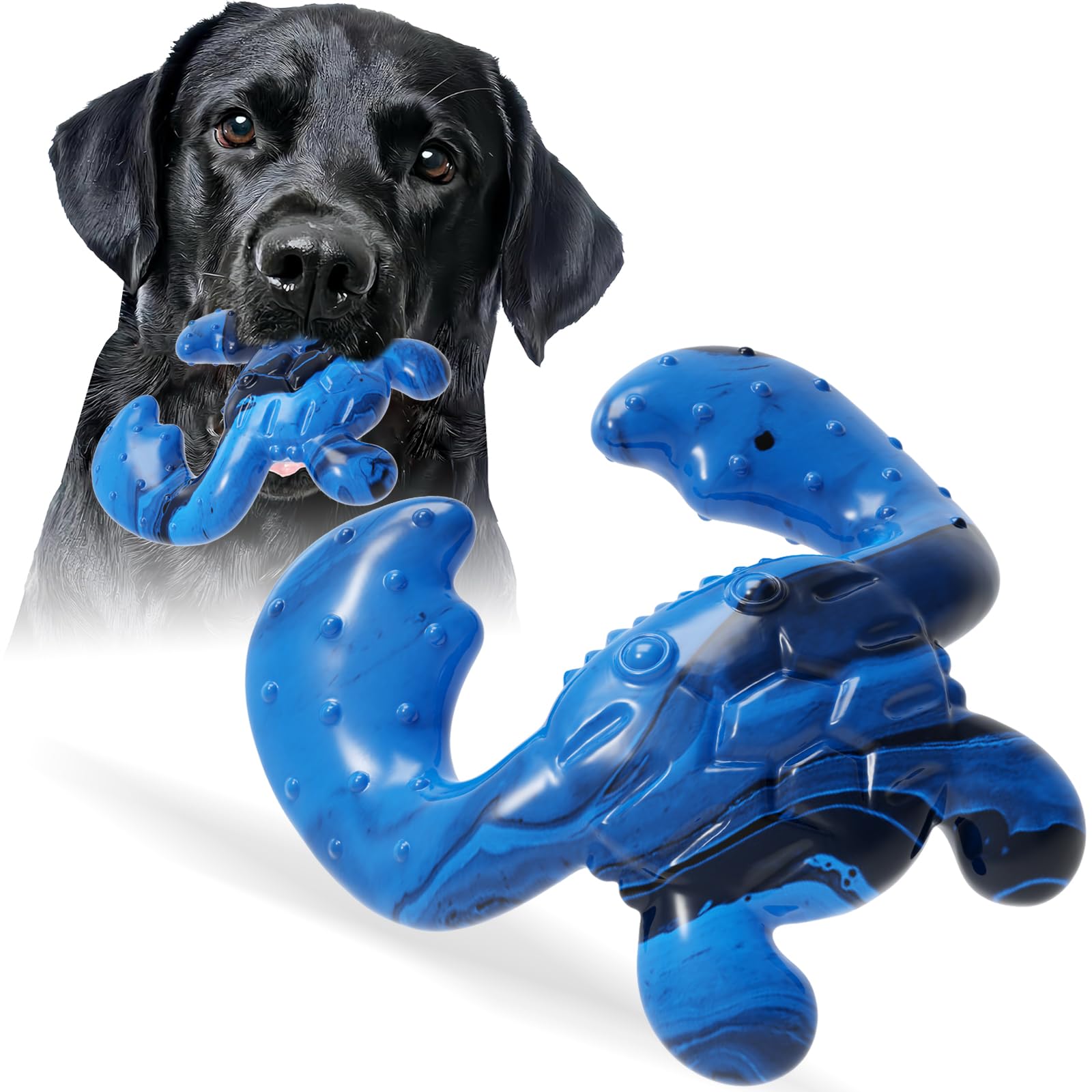 Ouilter Dog Toys for Aggressive Chewers, Dog Toys for Medium Large Dogs, Tough Nylon Dog Chew Toys with Bacon Flavor, Chew Toys for Aggressive Chewers, Blue