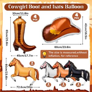 PullCrease 16 Pcs Western Party Balloons Horse Balloons Cow Balloons Cowgirl Boot Balloons Cowboy Hat Foil Balloons for Western Party Decorations Cowgirl Cowboy Themed Birthday Party (Cowboy)