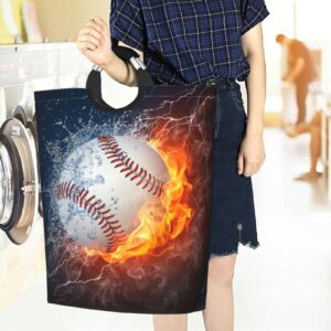 Gbuzozie Baseball Ball In Fire And Water Laundry Hamper Storage Basket Toys Clothes Organizer Bin For Home Bathroom Bedroom Dorm Nursery, 52l