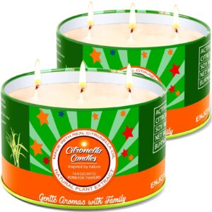 citronella candles outdoor large, 2 x 14oz 3-wick natural soy scented jar candles (total 28oz), 150 hours burning time outdoor candles set for home garden patio yard balcony camping bbq