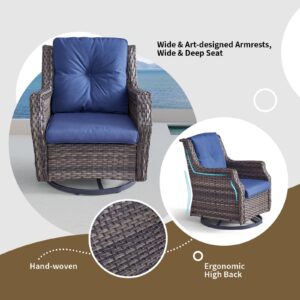 AOGROD Outdoor Swivel Rocker Patio Chairs Set, Wicker Rattan Glider Rocking Chairs Cushioned Seats, High Back and Deep Seating with Matching Side Table for Garden, Porch Deck or Backyard