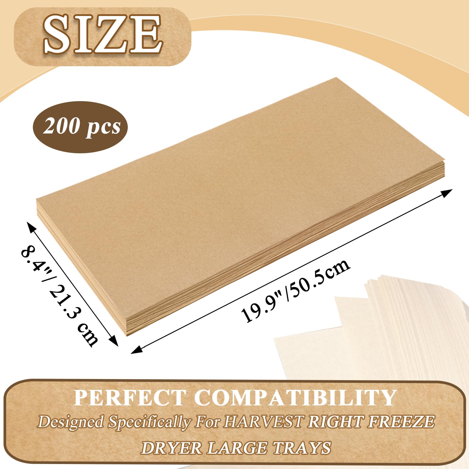 200 PCS Freeze Dryer Tray Mats for Harvest Right Freeze Dryer Large Trays, Non-Stick Baking Mats One-Off Parchment Paper Accessories Compatible with Harvest Right Freeze Dryer Trays (19.9" x 8.4")