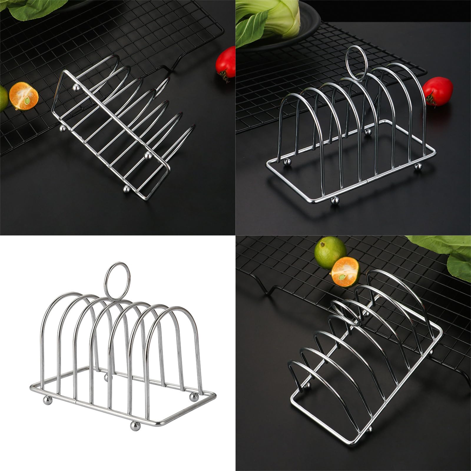 JAGTRADE Toast Bread Rack Stainless Steel Bread Holder Kitchen 6 Slices Bread Display Stand Lightweight Food Display Tool