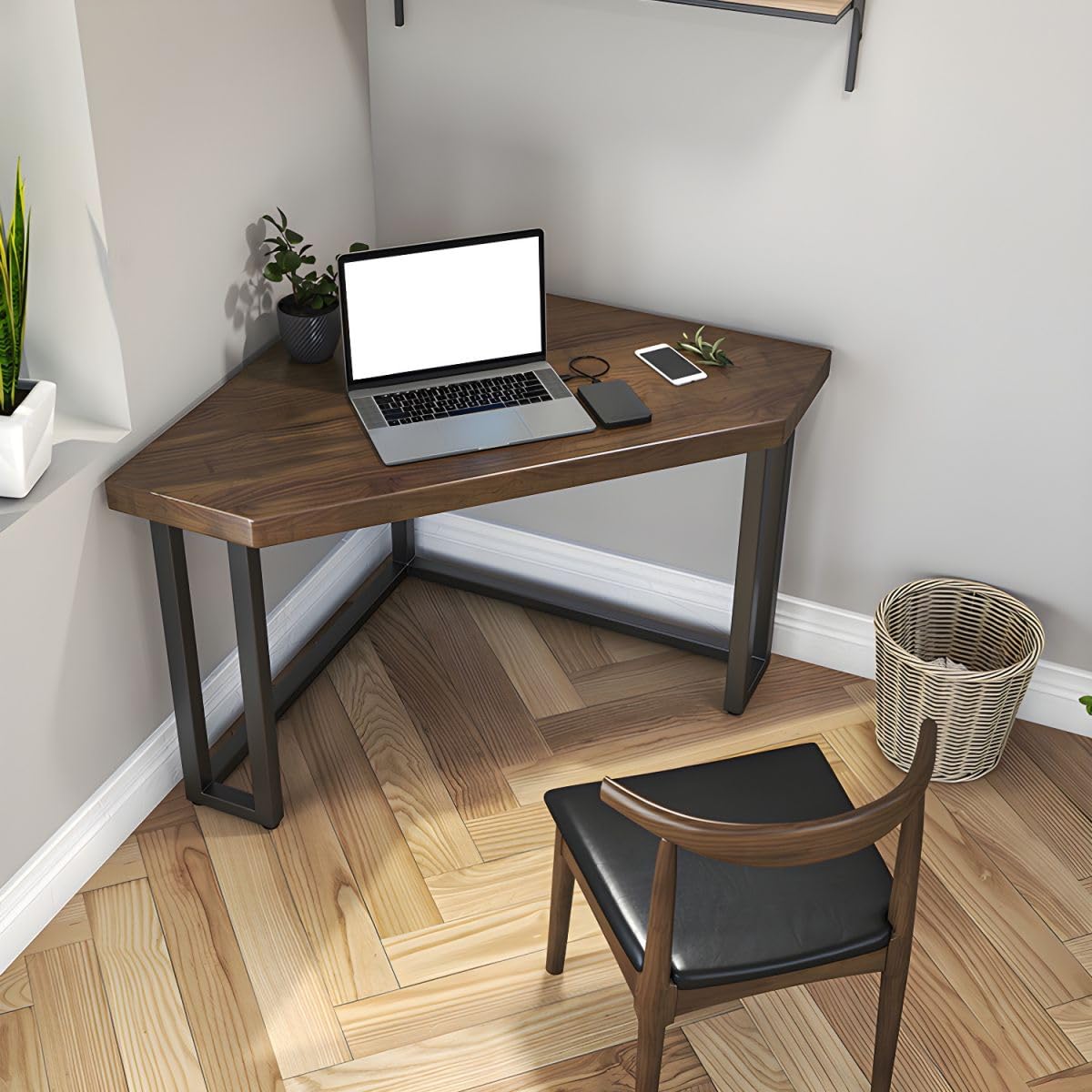 RUNNUP Modern Solid Wood Corner Desk Space Saving Small Desk Simple Computer Desk for Living Room, Bedroom, or Home Office, 31.5" L x 31.5" W x 29.5" H Triangle Without Chairs