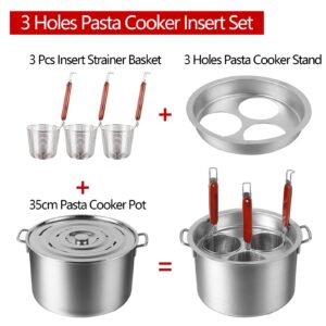 Pasta Cooker Insert Set Stainless Steel Pasta Pot With Strainer Basket Multipots Cooking Tool For Noodles Dumplings Pasta For Home Kitchen Restaurant,3 Holes