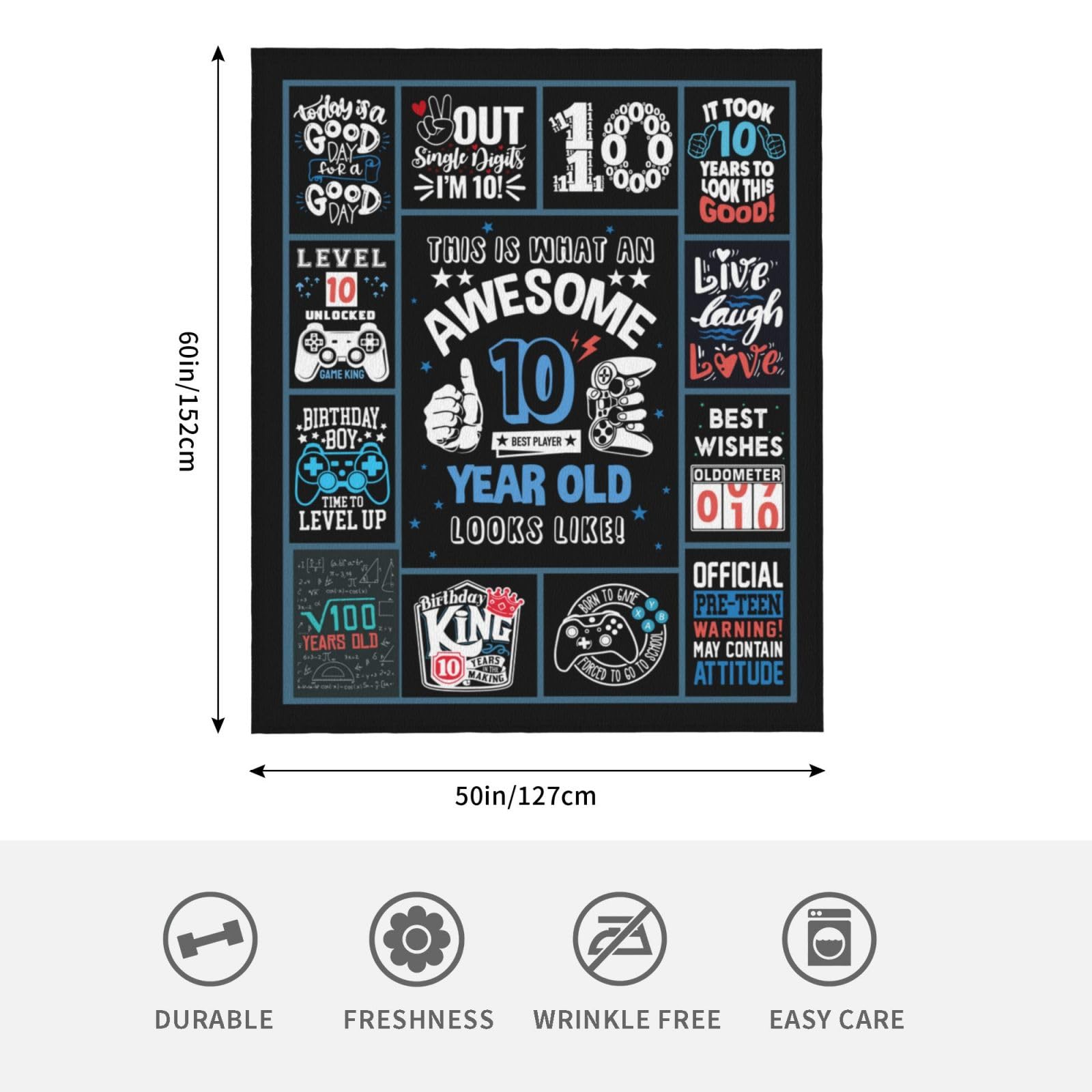 Birthday Gifts for 10 Year Old Boy, 10 Year Old Boy Gifts, Coolest Gifts for Ten Year Old Boy, Best Present for a 10 Year Old Boy, Double Digits Birthday Boy Gift Ideas Throw Blanket 60 X 50 Inch