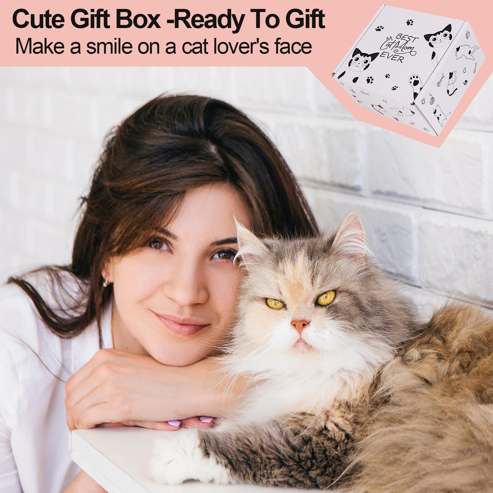 LiYiQ Cat Lover Gifts for Women, Cat Mom Gifts, Cat gifts for Cat Mom Crazy Cat Lady including Makeup Bag Socks Scrunchies Greeting Cards Be suitable for Birthday Mothers Day