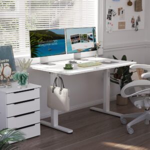 Claiks Glass Standing Desk, Small Electric Standing Desk Adjustable Height, 40 Inch Adjustable Stand Up Desk, Quick Install Home Office Computer Desk, Super White