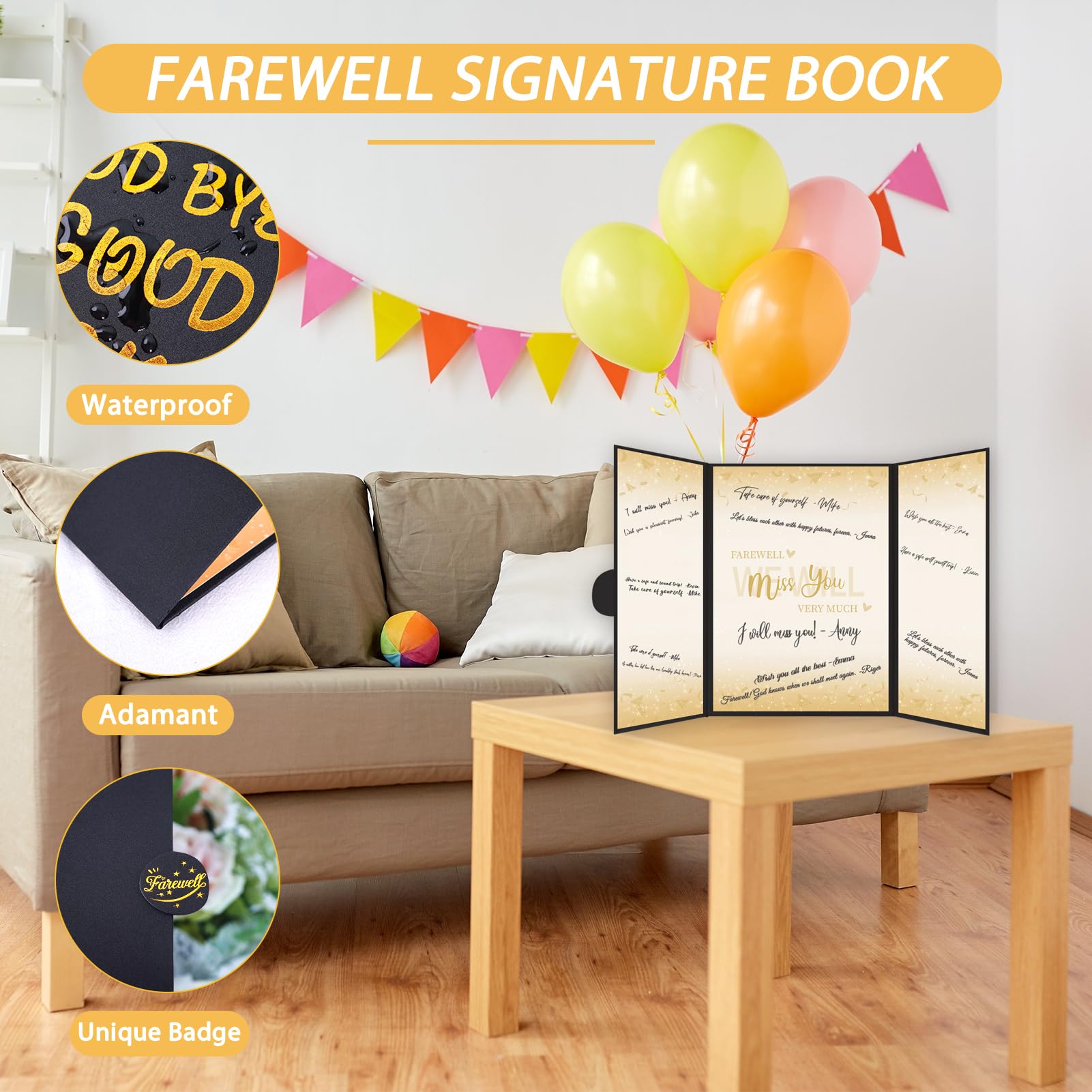 Vlipoeasn Black Gold Farewell Party Decorations, We Will Miss You Farewell Party Guest Book Alternative Signature Book, Retirement Going Away Gifts for Men, Women, Coworkers, Farewell Party Supplies