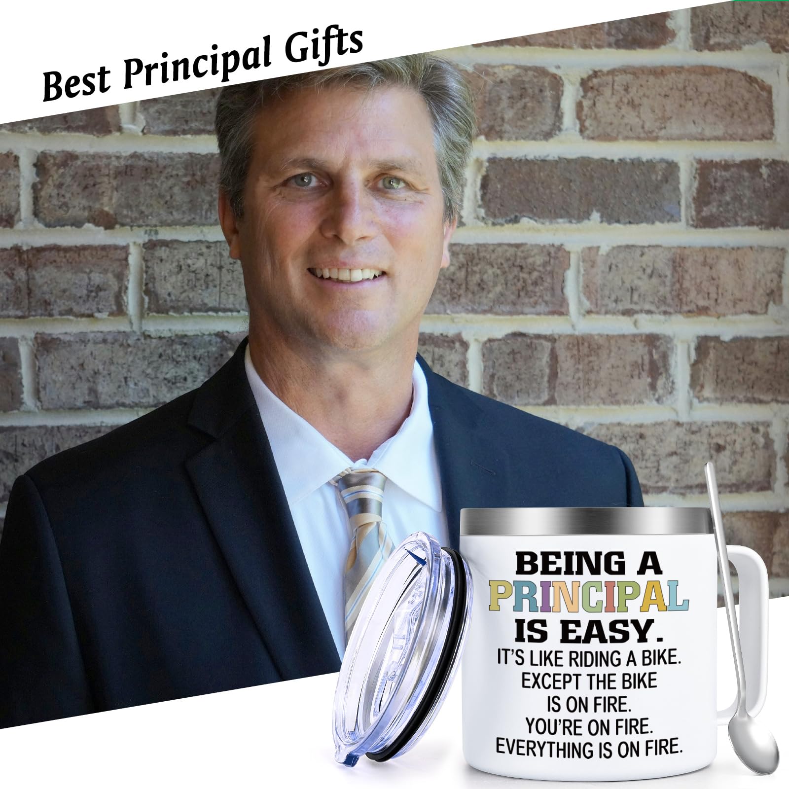 Lifecapido Principal Gifts, Being a Principal is Easy Except the Bike is on Fire Coffee Mug, Principal Appreciation Gifts for Men Women Principal Day Birthday Teacher Appreciation Day, 14oz, White