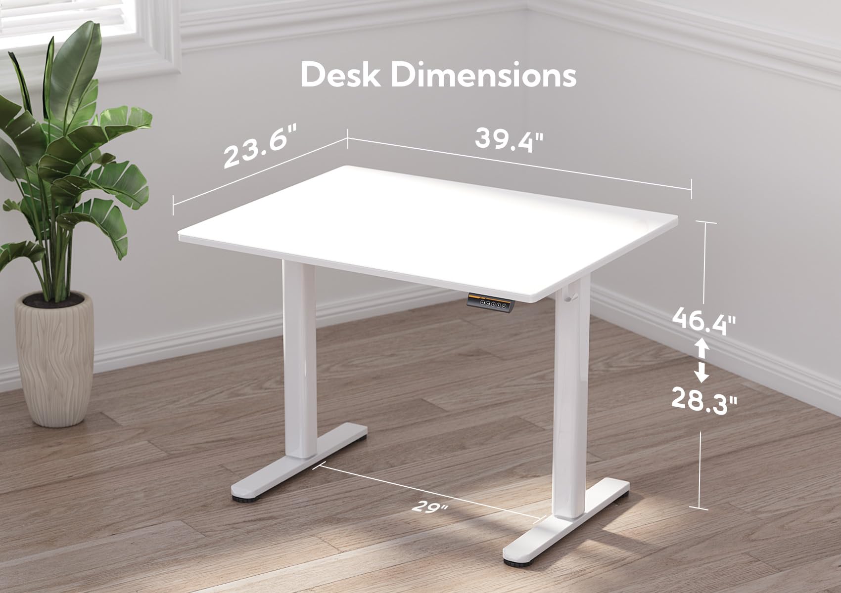 Claiks Glass Standing Desk, Small Electric Standing Desk Adjustable Height, 40 Inch Adjustable Stand Up Desk, Quick Install Home Office Computer Desk, Super White