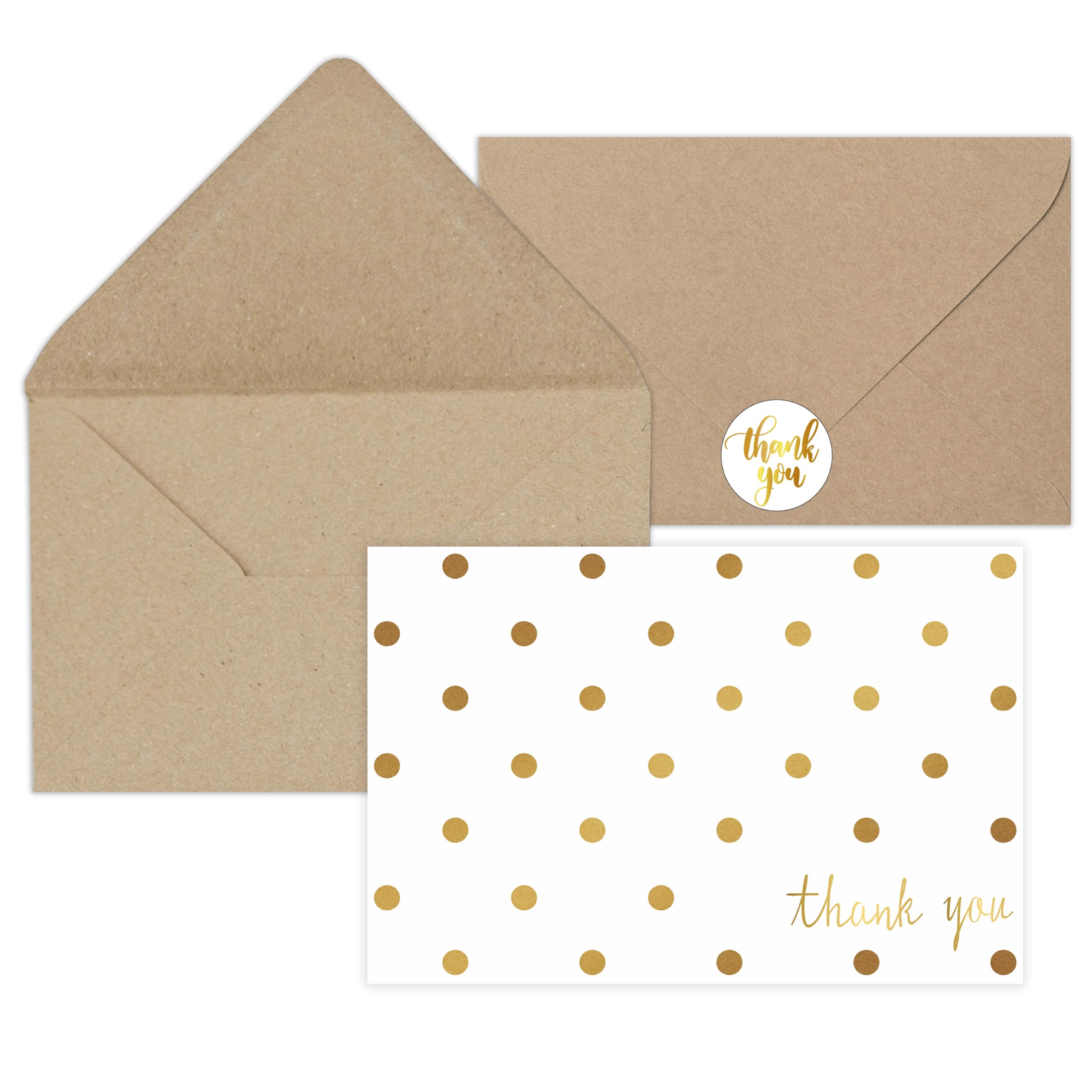 Racrico 24 Gold Foil Thank You Cards with Kraft Envelopes and Stickers,4x6 In Elegant Design Thank You Cards Notes, Suitable for Wedding, Bridal, Graduation,Baby Shower, Business.