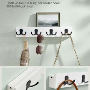 SONGMICS Coat Hooks Wall Mount, Coat Hanger Wall Mount, 4 Double Metal Hooks for Bags, Hats, Towels, for Entryway, Living Room, Bedroom, Loads up to 35.3 lb, Cloud White ULCR006W01