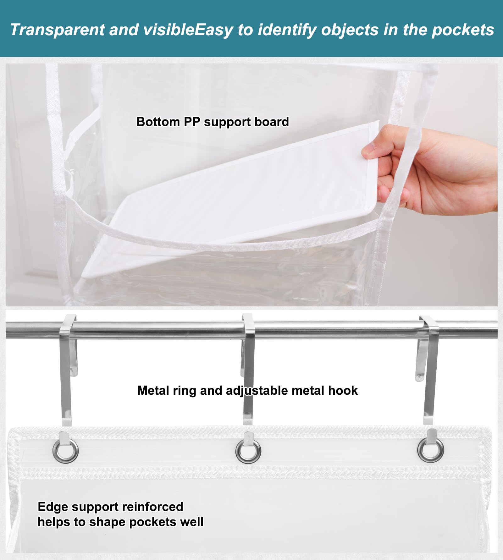 Fixwal 6-Shelf Over The Door Hanging Pantry Organizer Room Organizer with Clear Plastic Pockets Heavy Duty Behind The Door Storage Large Capacity Organizer for Closet Bedroom Bathroom (White)