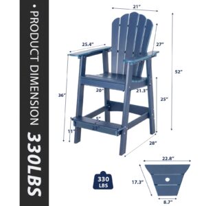 INTOBOO Tall Adirondack Chair Set of 2, HDPE Adirondack Barstools, Double Balcony Chairs with Connecting Tray, Weather Resistant for Outdoor, Poolside, Patio, Garden, Backyard (Navy)