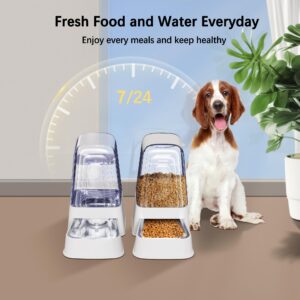 Hipidog Automatic Dog and Cat Food Feeder and Water Dispenser Set with Stainless Steel Bowls,Gravity Pet Food and Water Feeders,100% BPA-Free,Large Capacity for Cats Dogs Pets…(5L White)